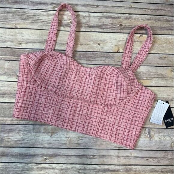 NWT Guess Tweed Cropped Bustier Top: Blush Pink XL Sexy Feminine Flirty Crop Top - Picture 4 of 6